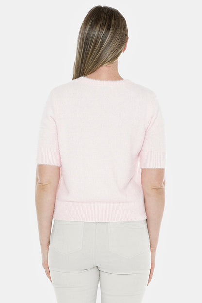 Fluffy Short Sleeve Top in Pale Pink