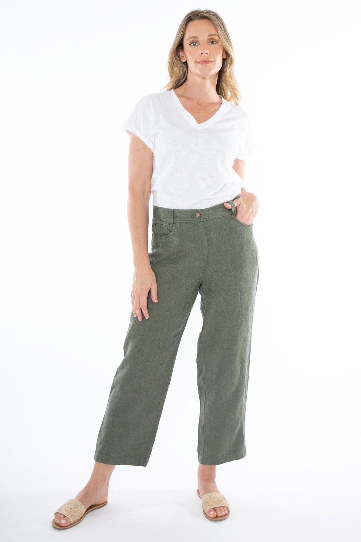 Women's Linen Jean in Green