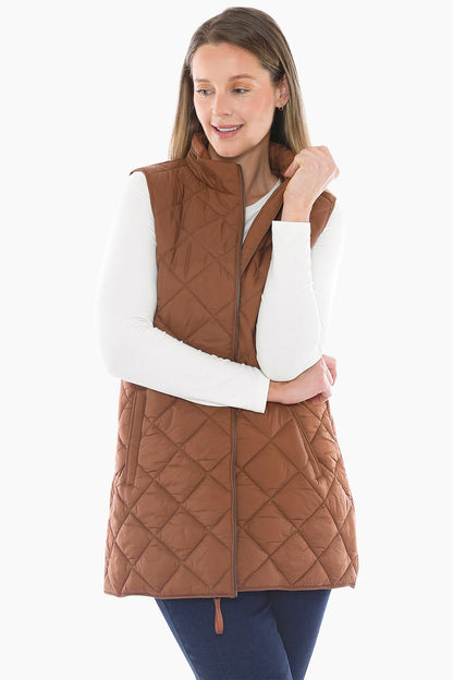 Longline Puffer Vest in Cinnamon