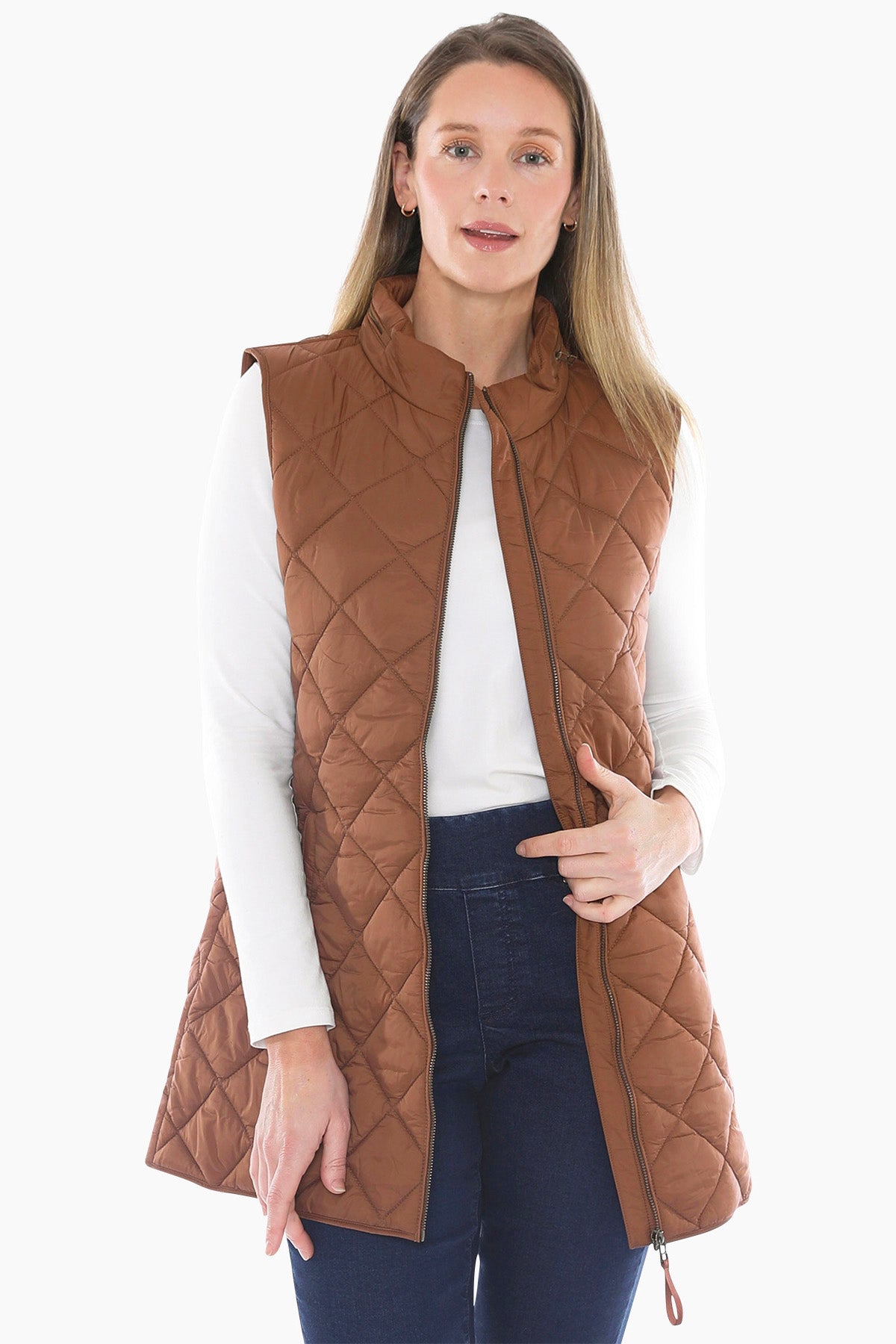 Longline Puffer Vest in Cinnamon