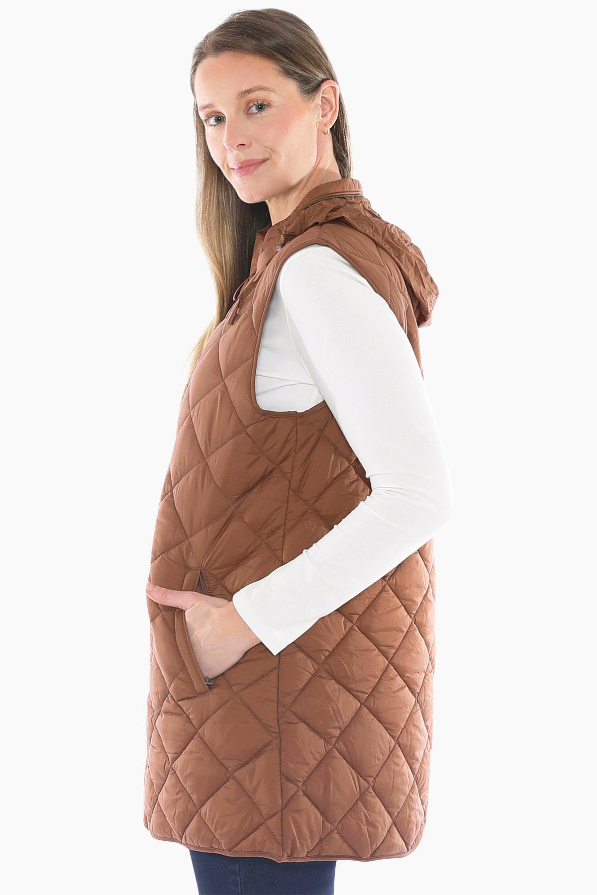 Longline Puffer Vest in Cinnamon