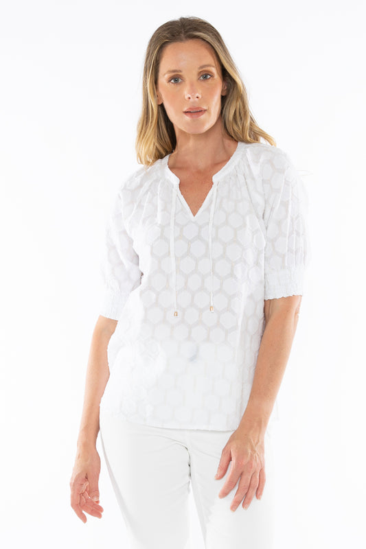 Women's Metallic Texture Top in White