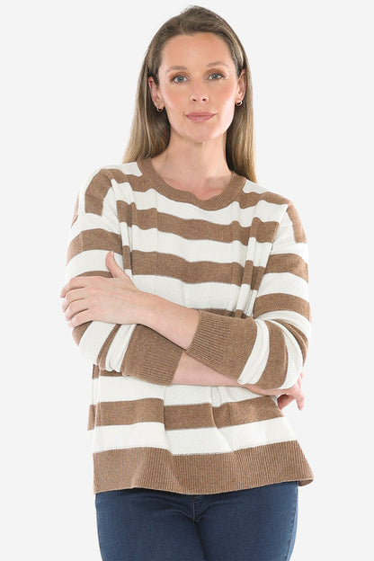 Panel Stripe Pullover in Walnut/Snow