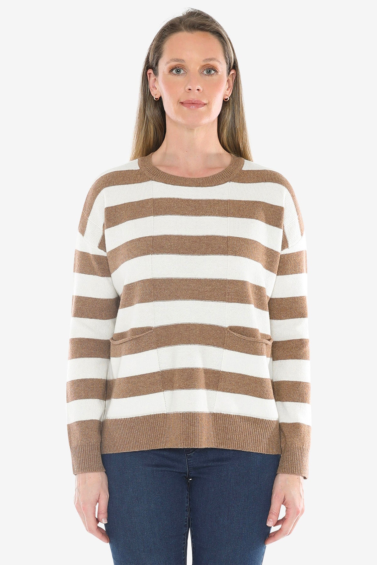 Panel Stripe Pullover in Walnut/Snow