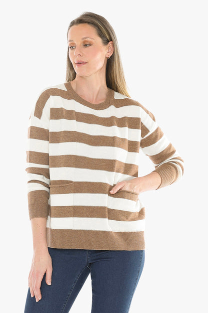 Panel Stripe Pullover in Walnut/Snow