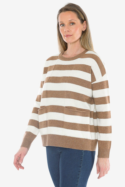 Panel Stripe Pullover in Walnut/Snow