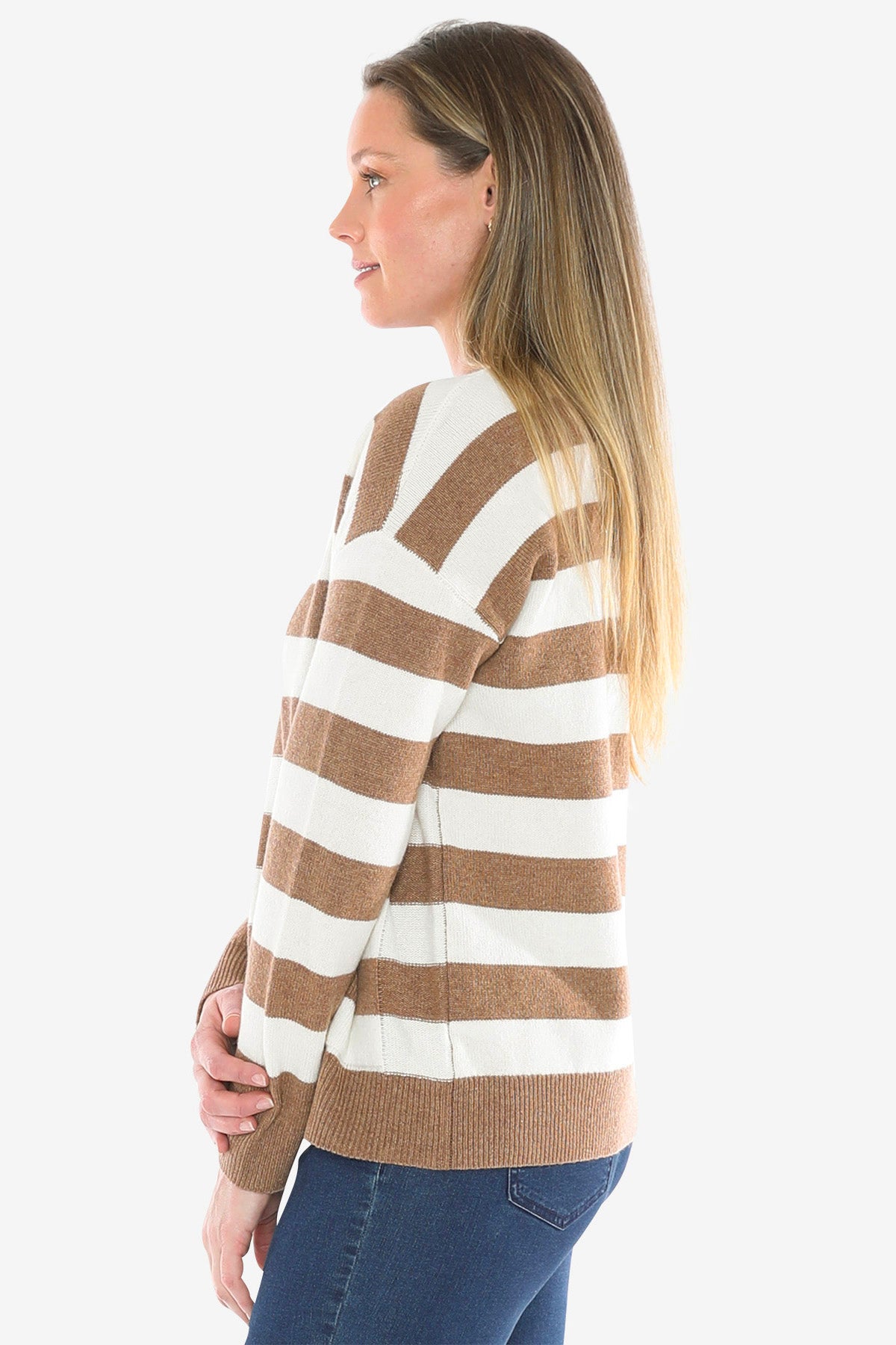 Panel Stripe Pullover in Walnut/Snow