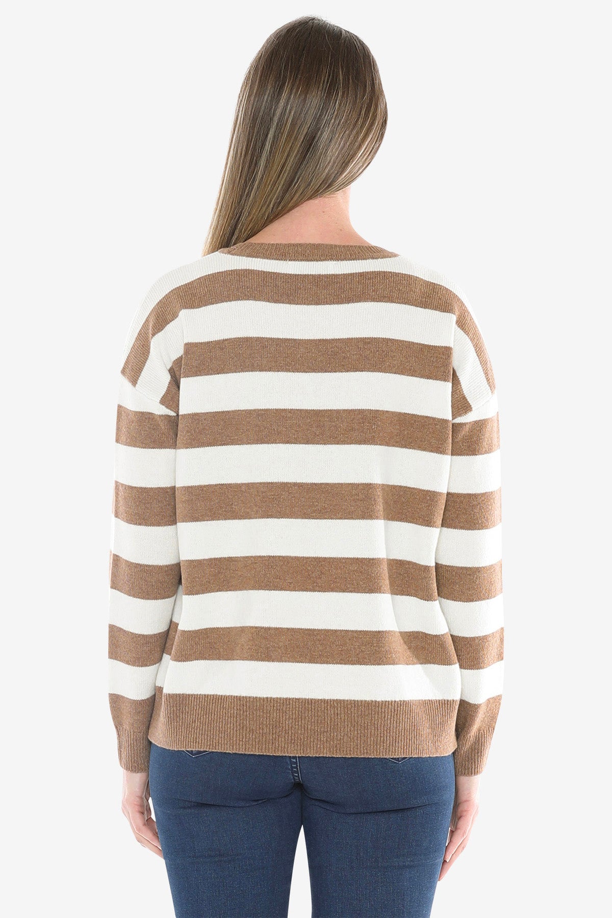 Panel Stripe Pullover in Walnut/Snow