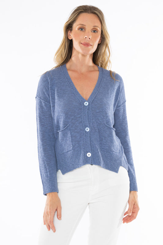 Women's Slub Button Cardi in Blue