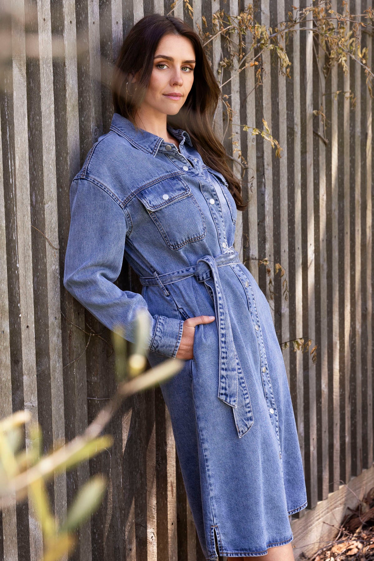 Soft Denim Tie Dress in Mid Blue