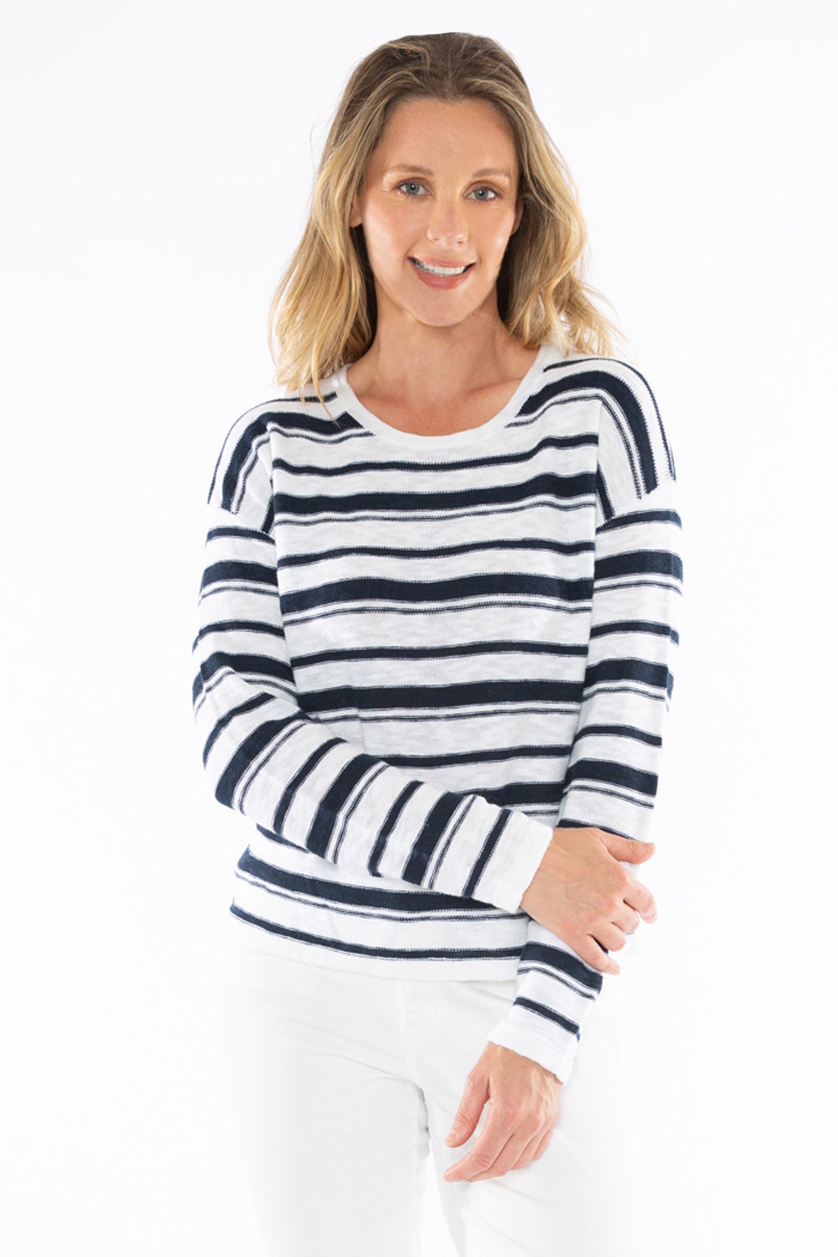 Women's Stripe Pullover in Blue and White