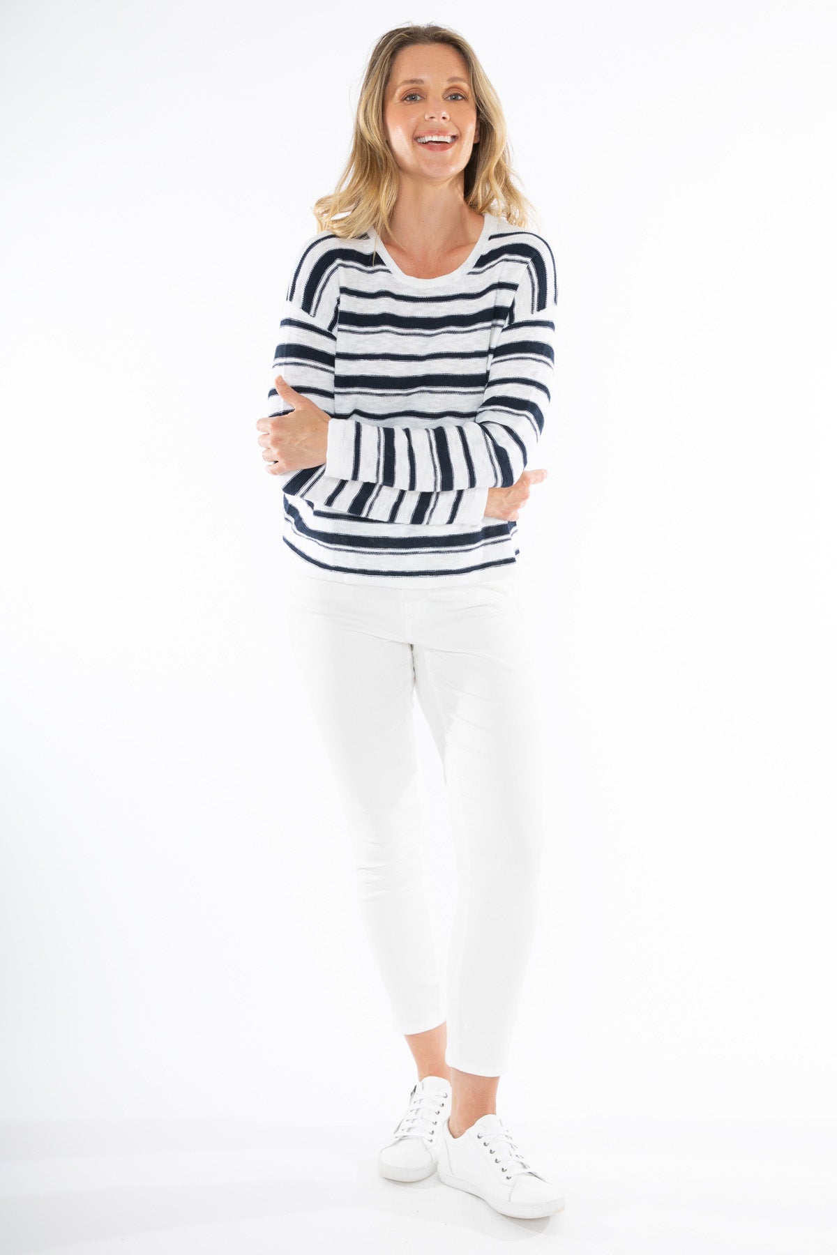 Women's Stripe Pullover in Blue and White