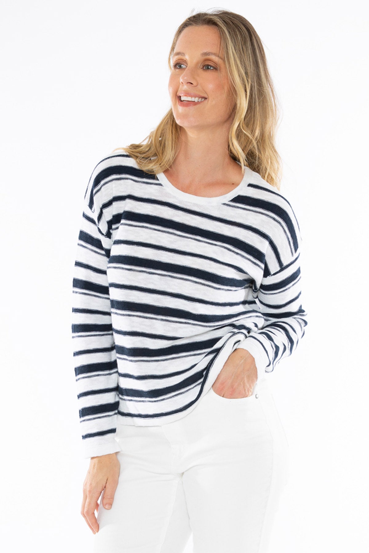 Women's Stripe Pullover in Blue and White