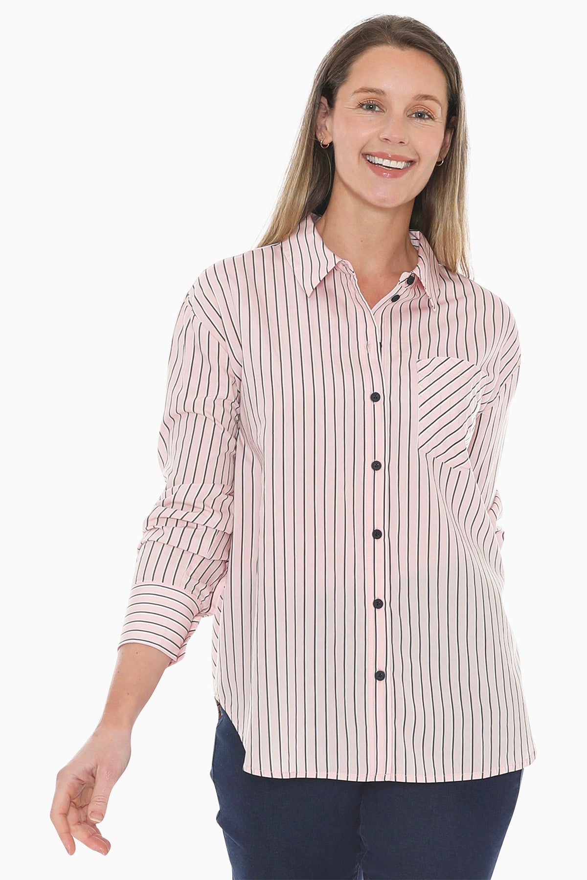 Stripe Shirt in Pink/Navy