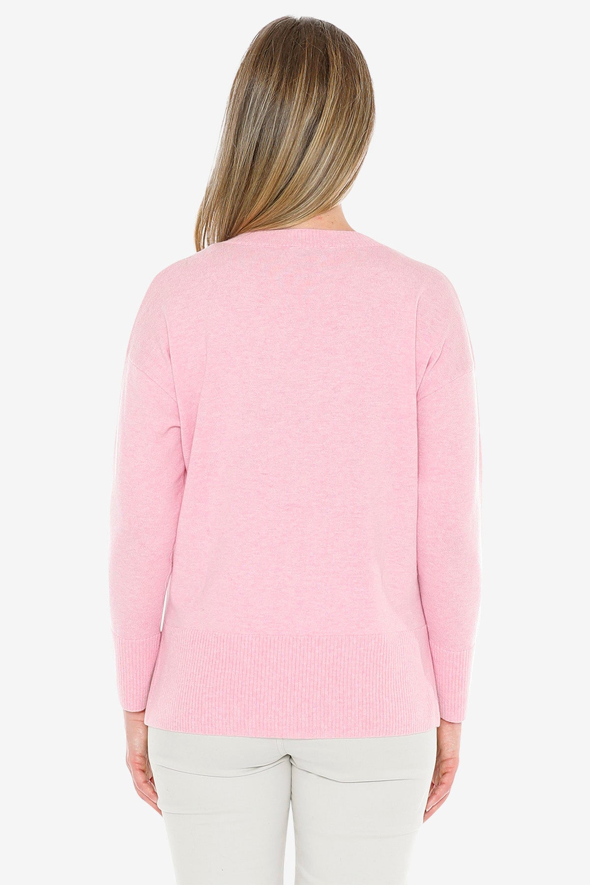 V-Neck Rib Detail Pullover in Sherbert Marle