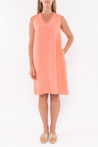 Ruffle V Neck Dress Melon