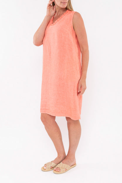 Ruffle V Neck Dress Melon