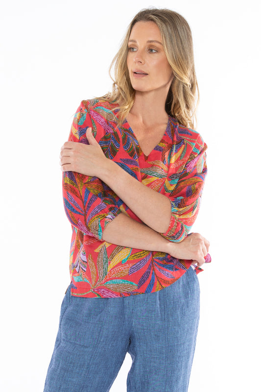 Women's Vivid Leaves Top in Multi Colour