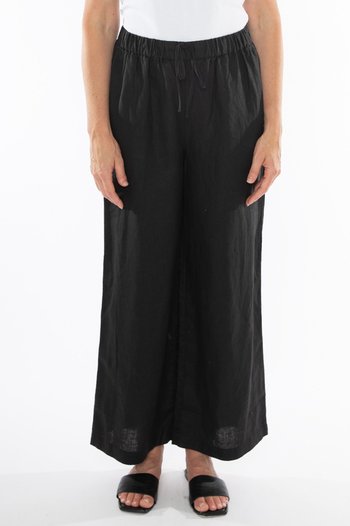 Women's Wide Leg Linen Pant in Black