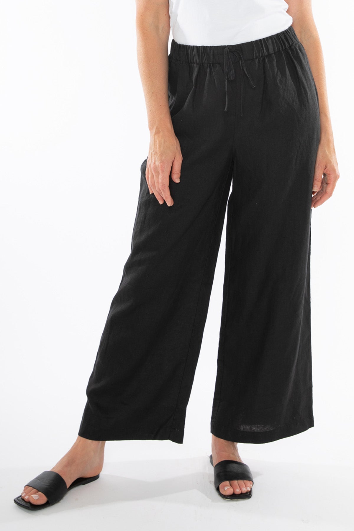 Women's Wide Leg Linen Pant in Black