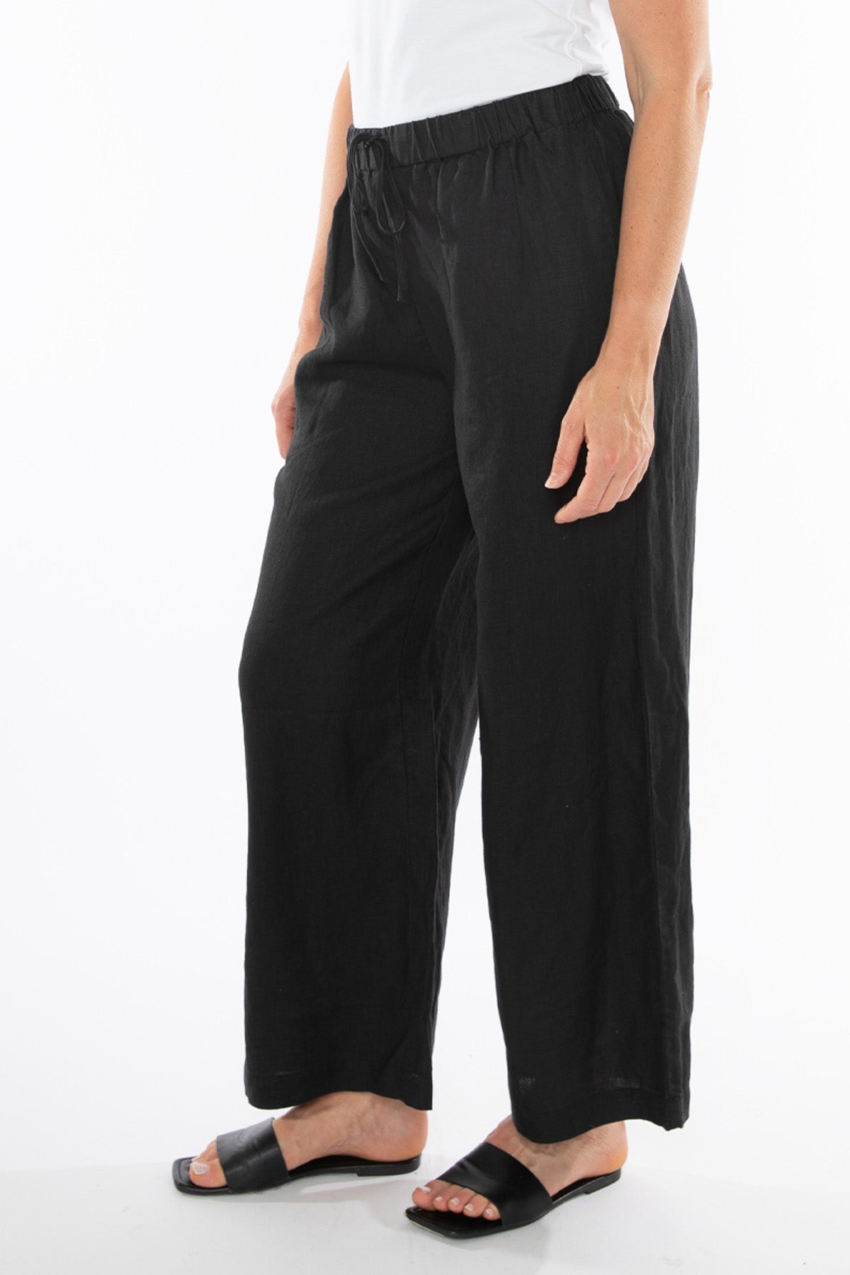 Women's Wide Leg Linen Pant in Black