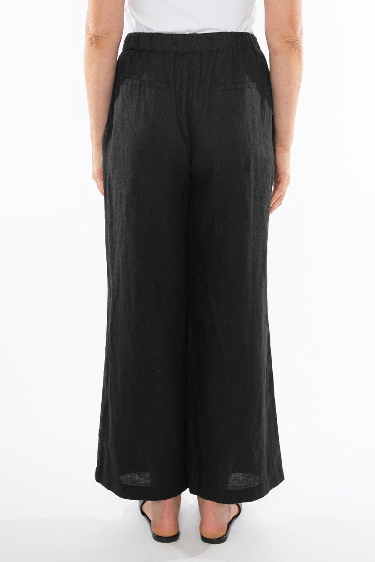 Women's Wide Leg Linen Pant in Black