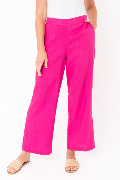 Wide Leg Linen Pants Magenta