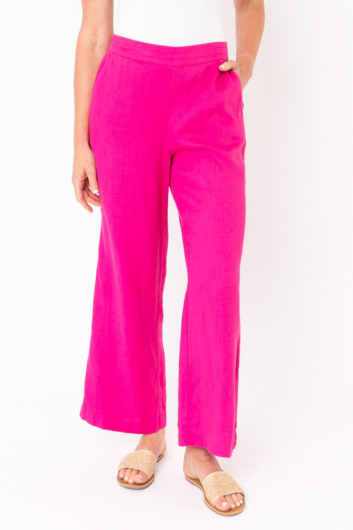 Women's Wide Leg Linen Pants in Magenta Pink