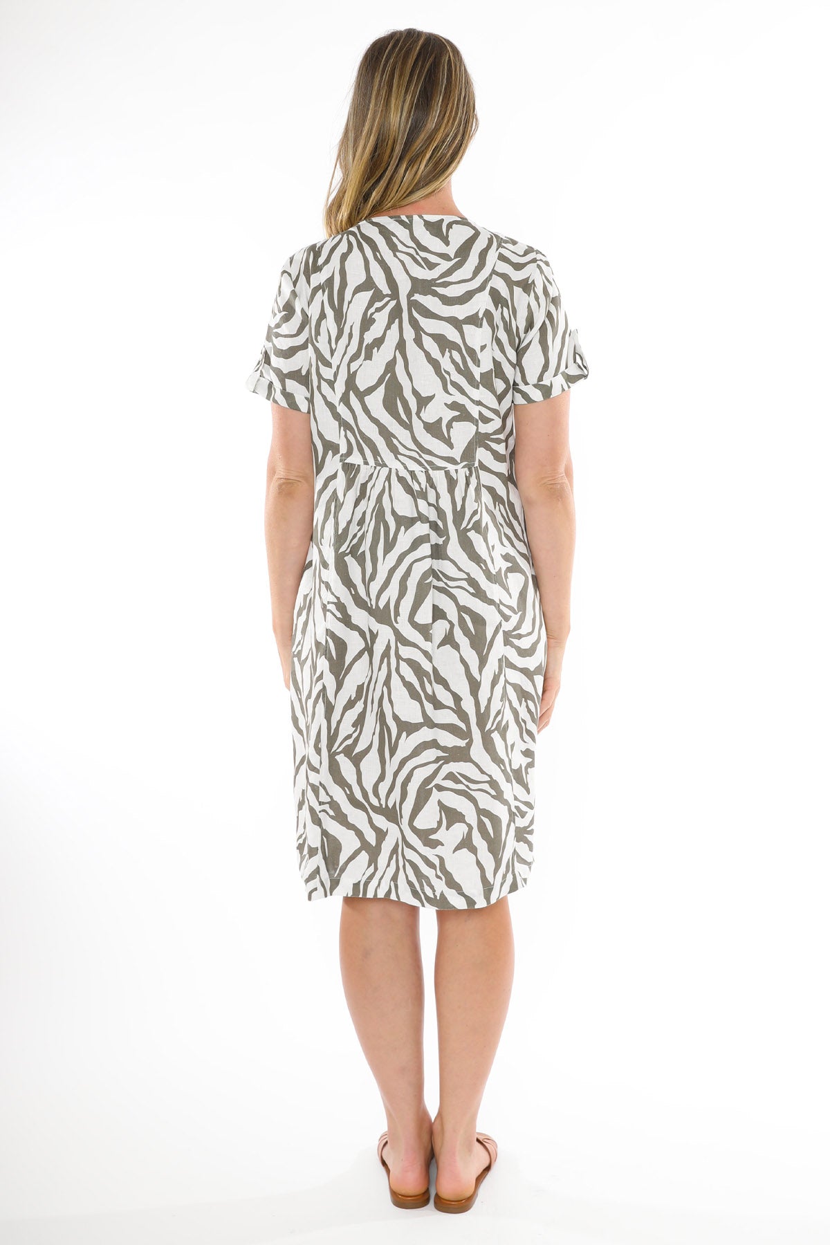 Women's Zebra Pattern Dress in White and Green