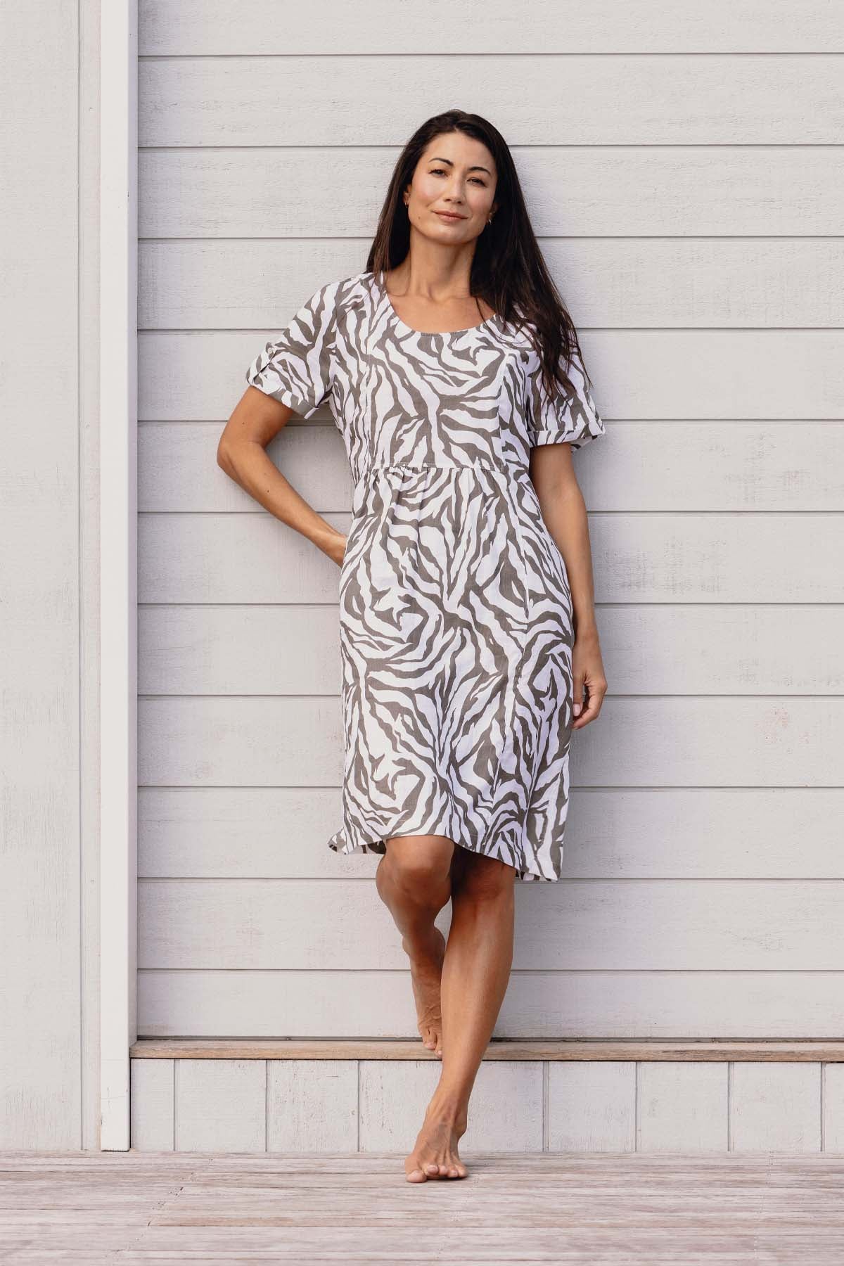 Women's Zebra Pattern Dress in White and Green