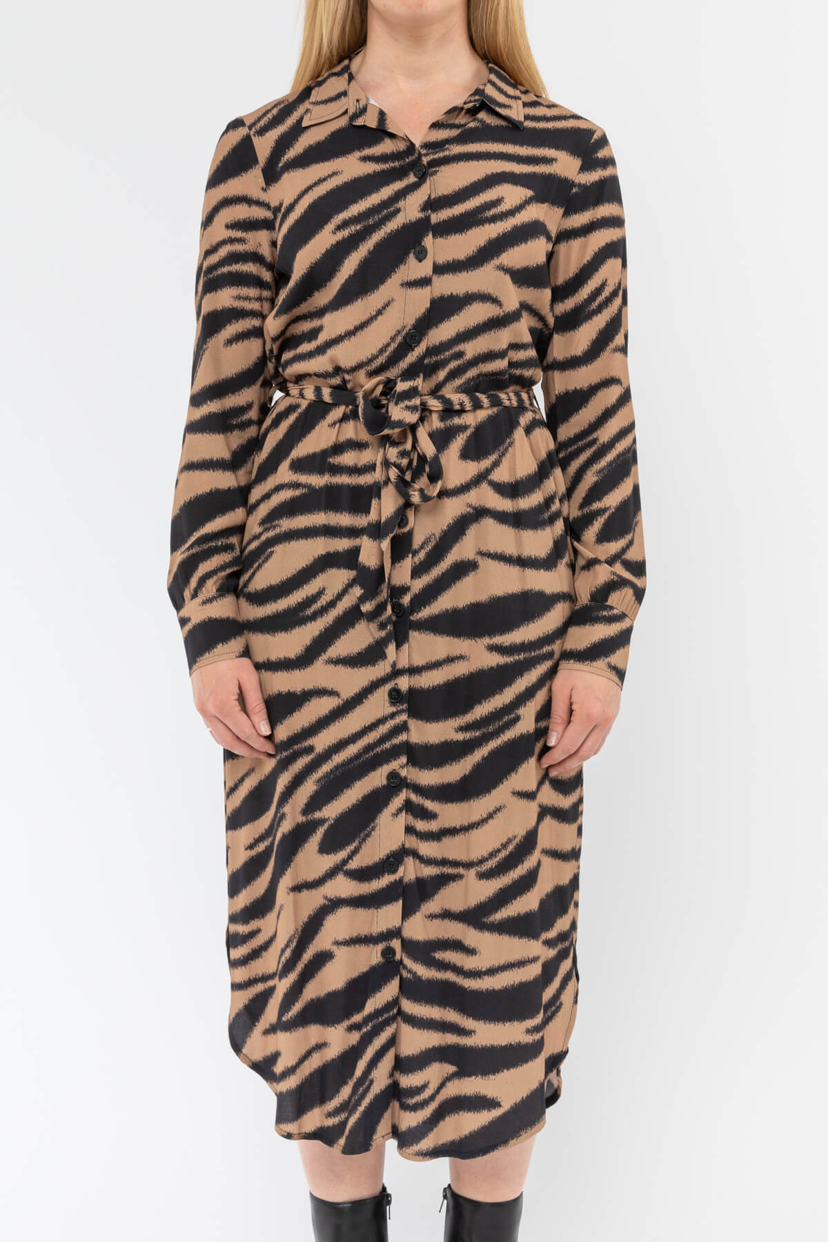 Animal Long Sleeve Tie Waist Dress