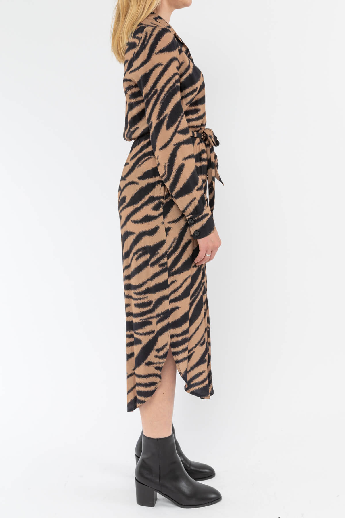 Animal Long Sleeve Tie Waist Dress