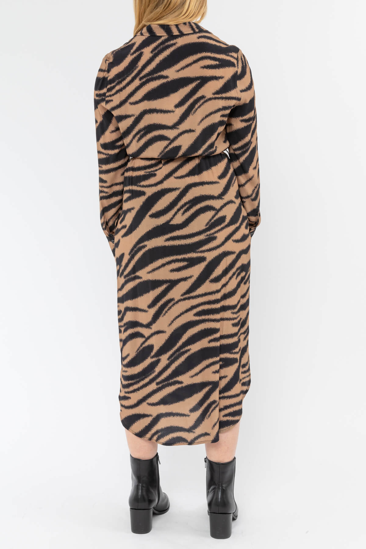 Animal Long Sleeve Tie Waist Dress