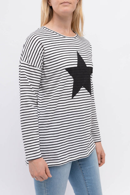 Long Sleeve Star Stripe Tee Cream/Black