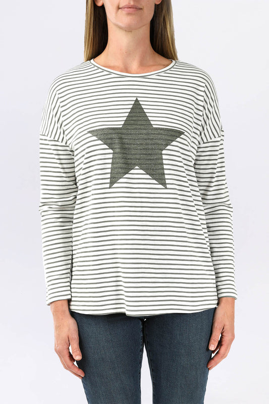 Long Seeve Star Stripe Tee Cream and Khaki