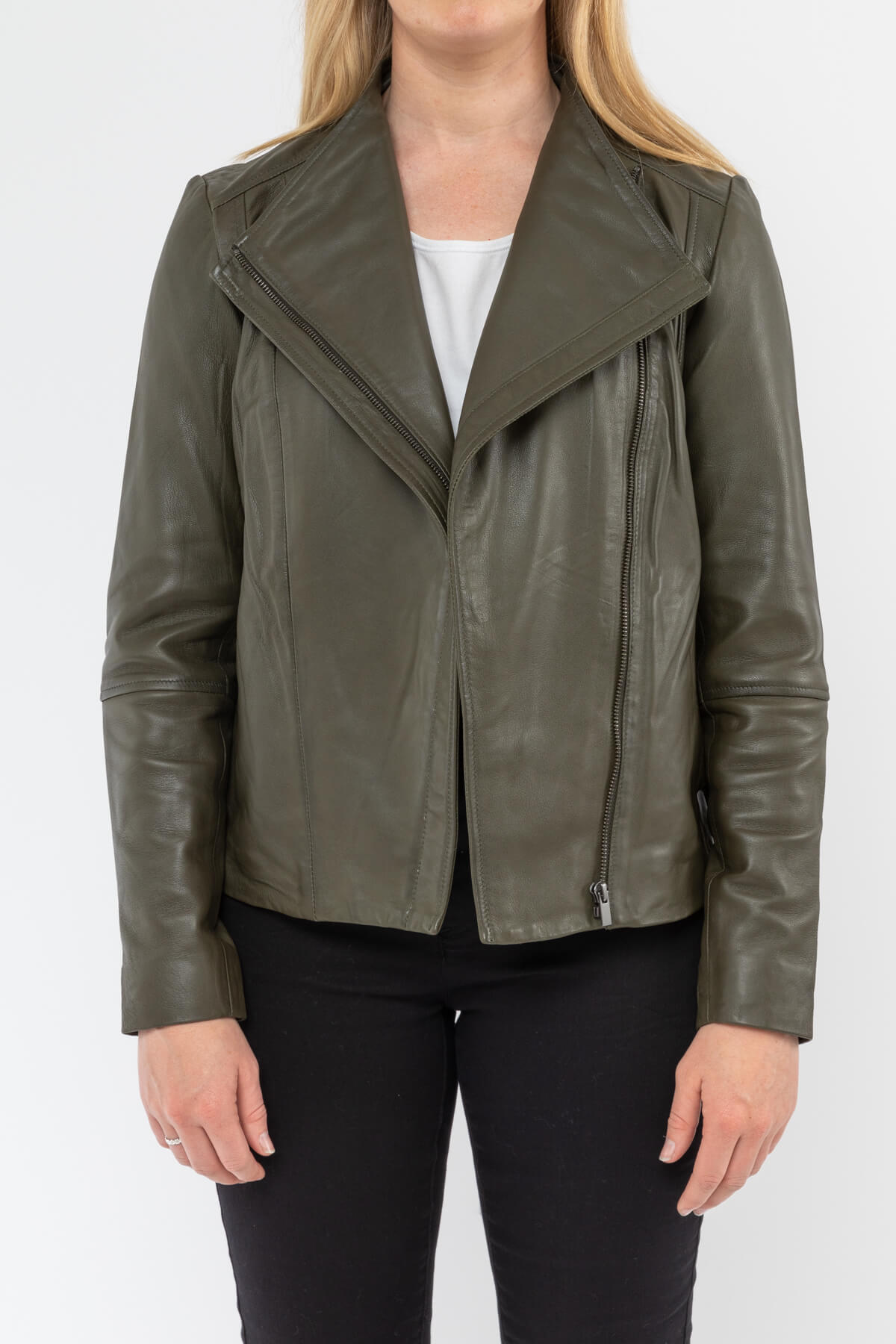 Green faux hot sale leather jacket