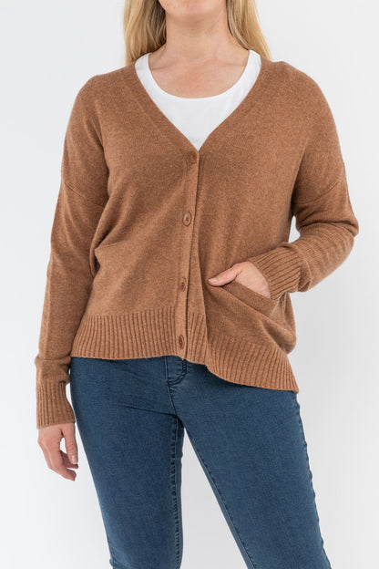 Long Sleeve V Neck Boxy Cardi Toffee