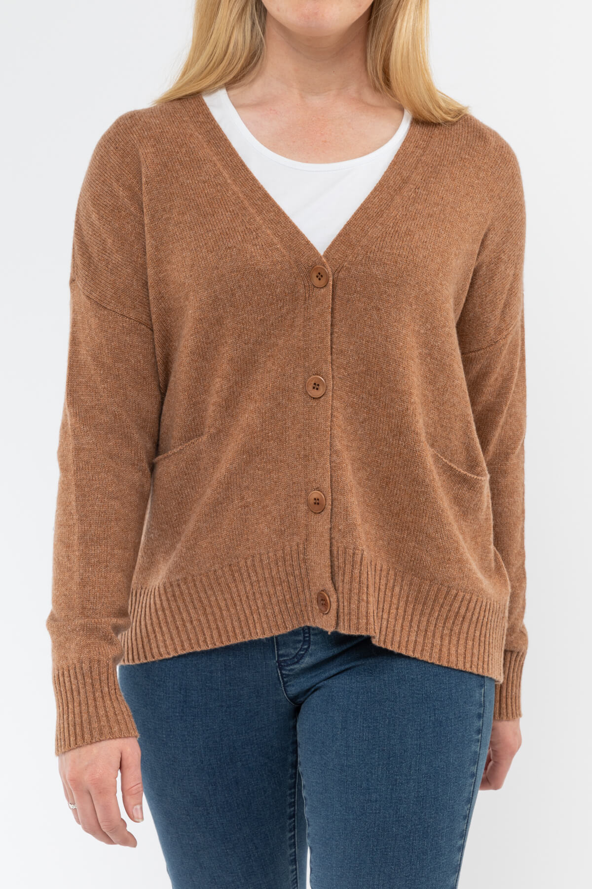 Long Sleeve V Neck Boxy Cardi Toffee