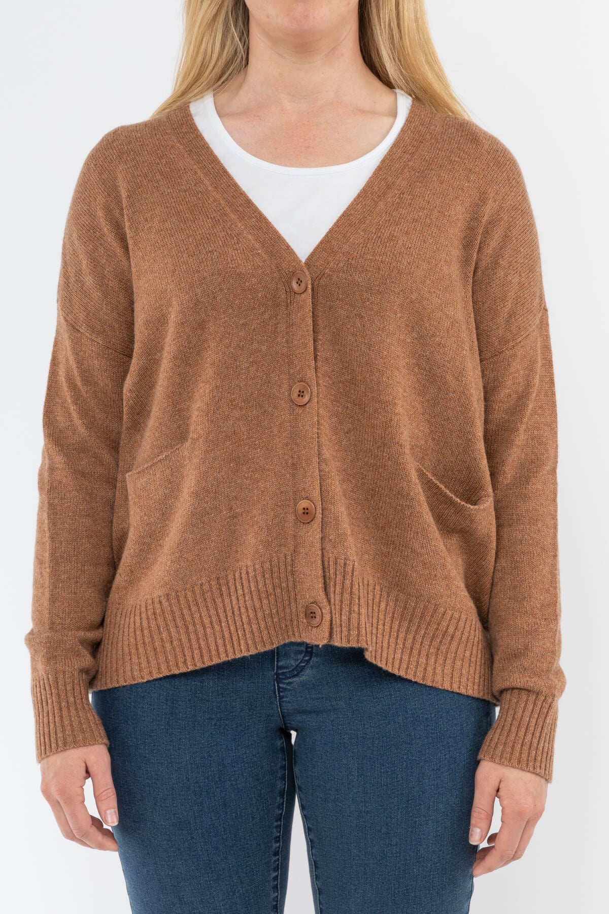 Long Sleeve V Neck Boxy Cardi Toffee