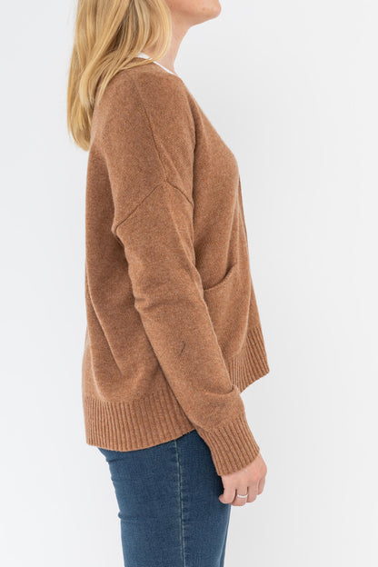 Long Sleeve V Neck Boxy Cardi Toffee