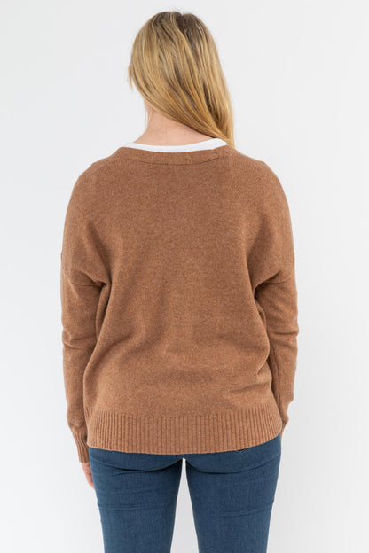 Long Sleeve V Neck Boxy Cardi Toffee