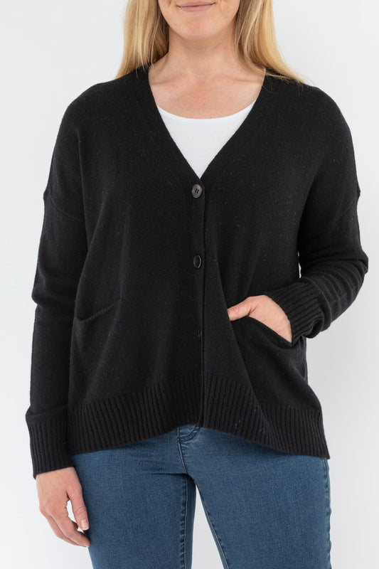 Long Sleeve V Neck Boxy Cardi Black