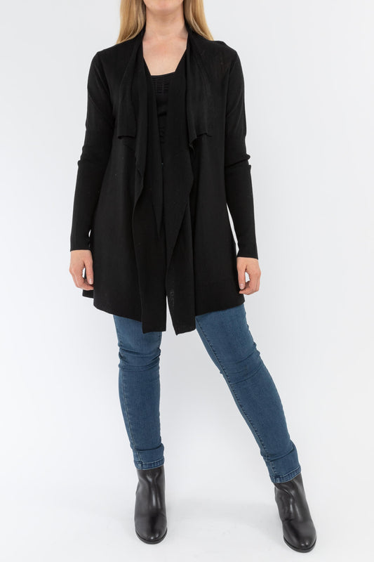 Long Sleeve Waterfall Cardi Black