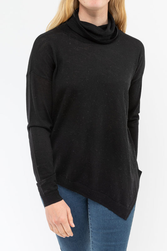 Asymmetrical Merino Rollneck Pullover Black