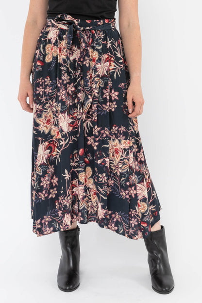 Midnight Berry Gathered Waist Midi Skirt