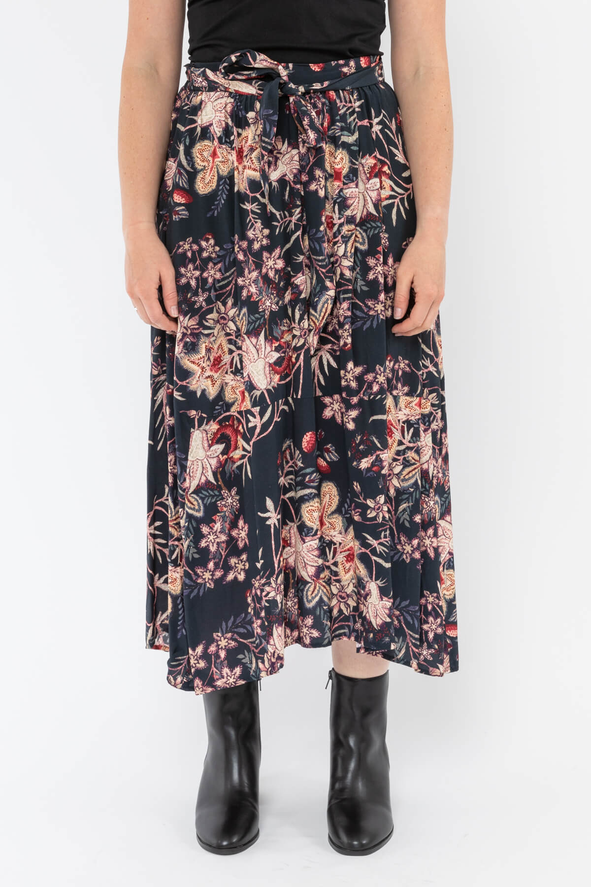 Midnight Berry Gathered Waist Midi Skirt