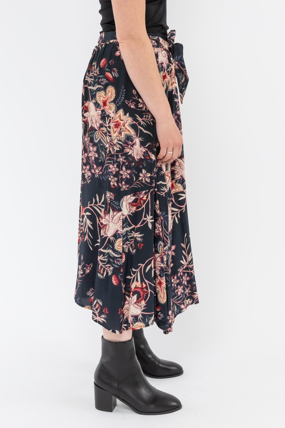 Midnight Berry Gathered Waist Midi Skirt