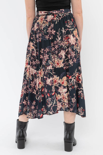 Midnight Berry Gathered Waist Midi Skirt