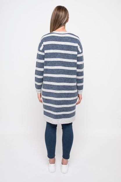 Stripe Long-line Cardigan Silver