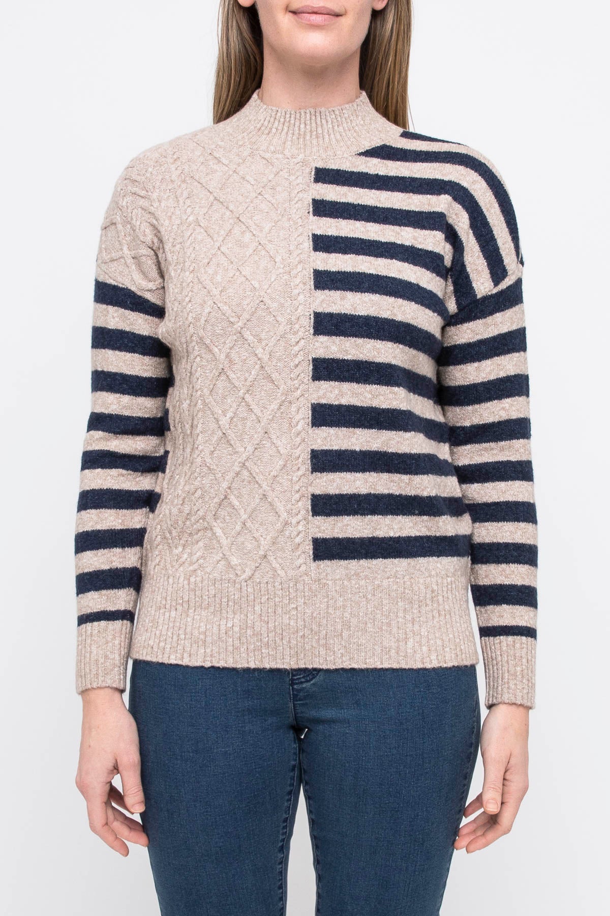 Cable Stripe Pullover Wheat